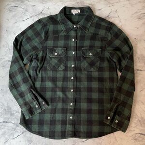 Green and Black Buffalo Plaid Pearl Snap Flannel Shirt L